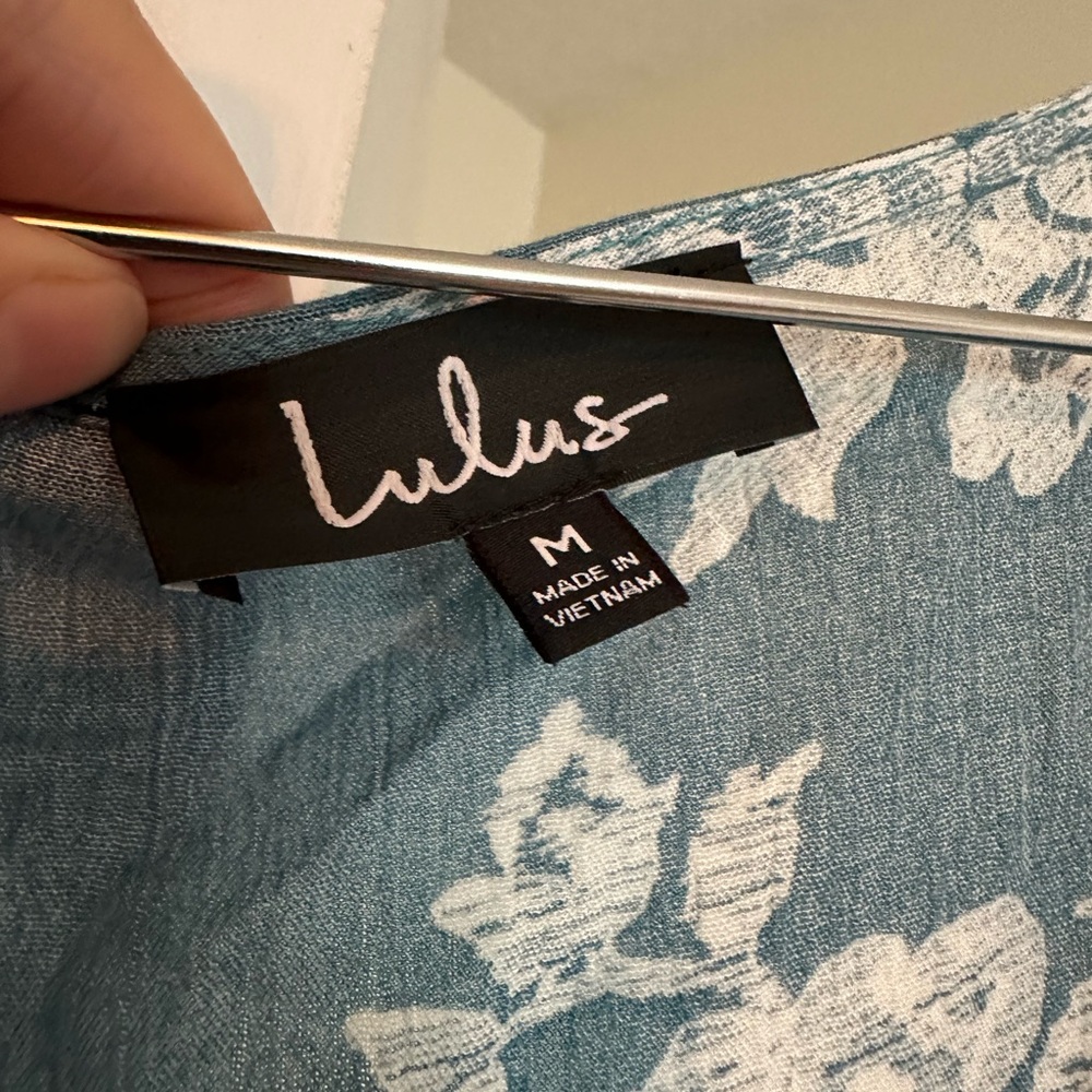 Lulu's Teal Blue Floral Wrap Maxi Dress - Picture 3 of 4